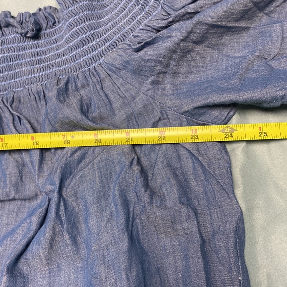 Karen Kane denim color smocked shoulder top - Picture 4 of 5